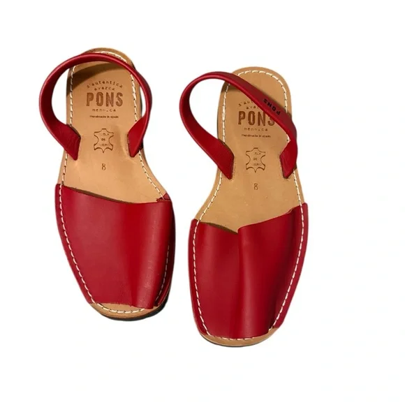 PONS Avarcas Classic Style Red Leather Sandals Slingback Size 8 NWOT - Picture 3 of 5